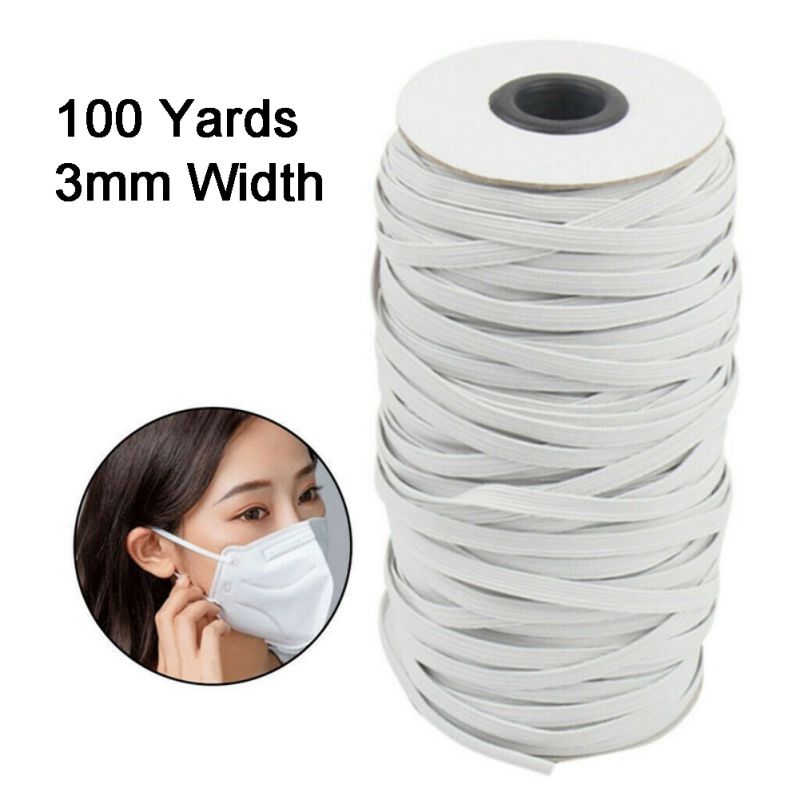 100 yards längd gör det själv flätat elastiskt band sladdstickat syband 1/8 1/6 1/4in 3mm/4mm/5mm/6mm bredd vita svarta elastiska band: A