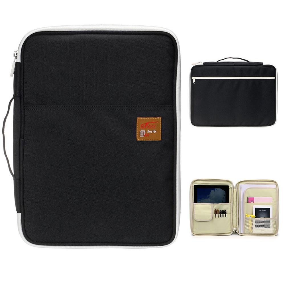 Multi-Functionele A4 Documenten Zakken Portfolio Organisatoren Waterdichte Travel Pouch Ritssluiting Case Voor Ipads, Notebooks, Pennen: Black