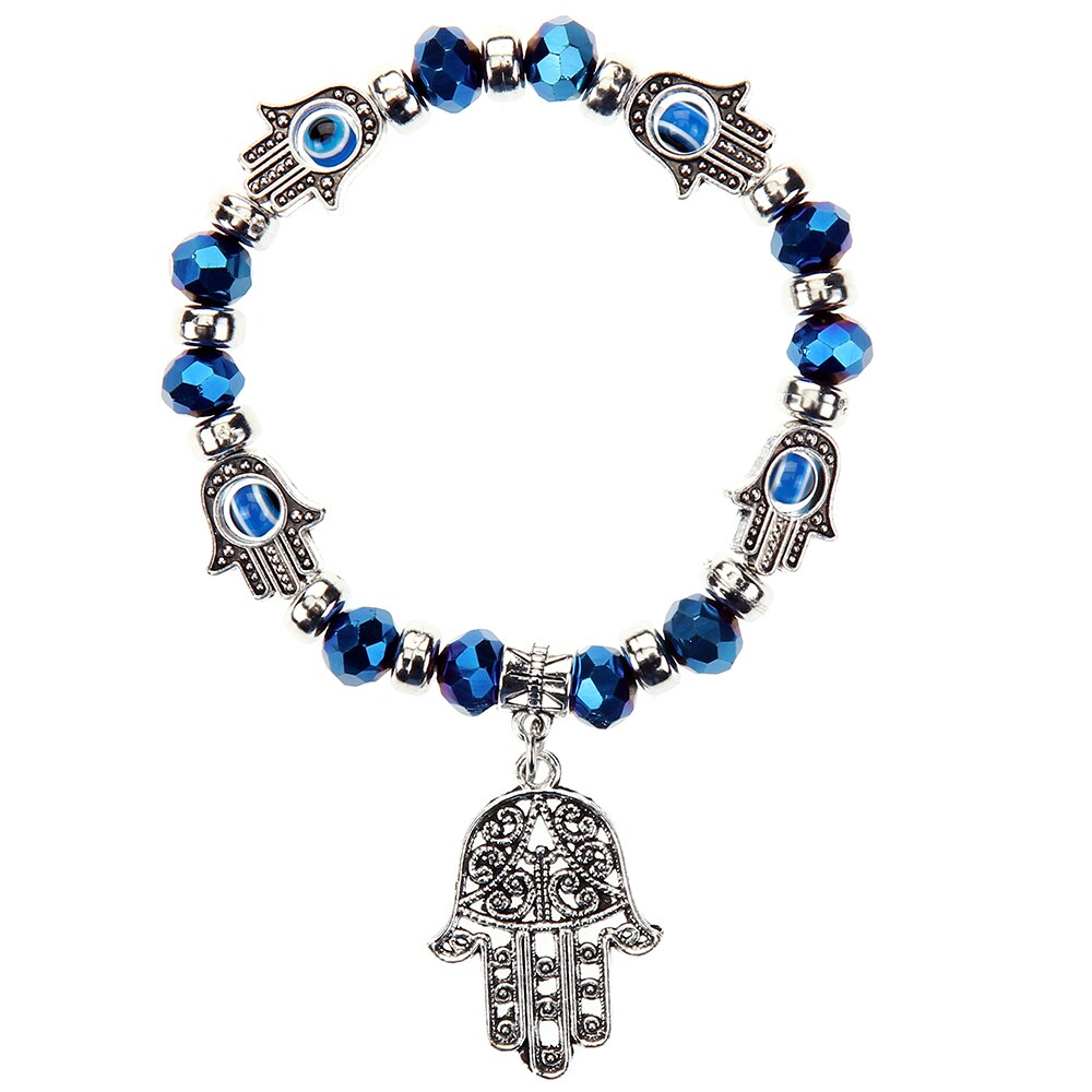 Bracelet élastique mauvais œil turc pour hommes, breloques en cristal, main de Fatima, perlé, réglable, bijoux de Yoga,: G
