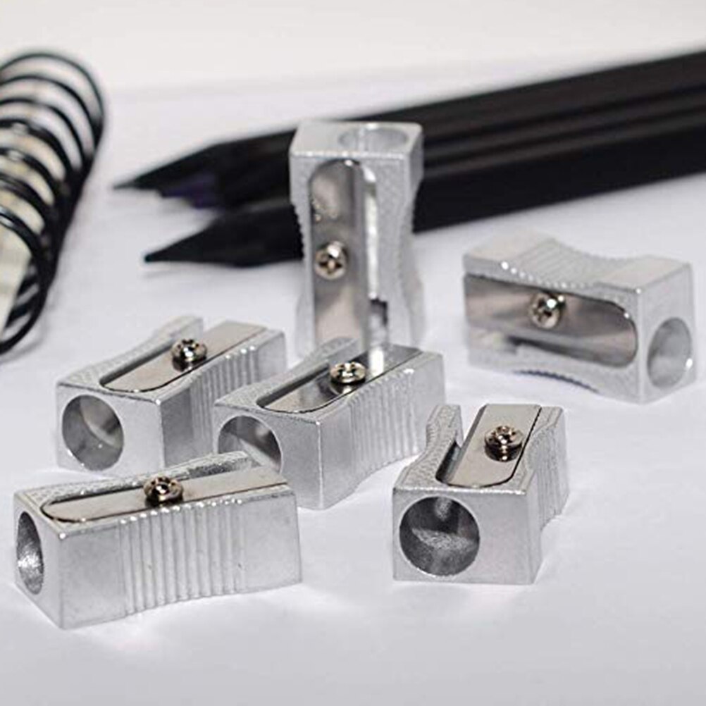 10PCS Dual Pencil Sharpener Pocket Aluminium Alloy Metal 1-Hole Steel Rectangular Small Sharpeners (Silver): Default Title