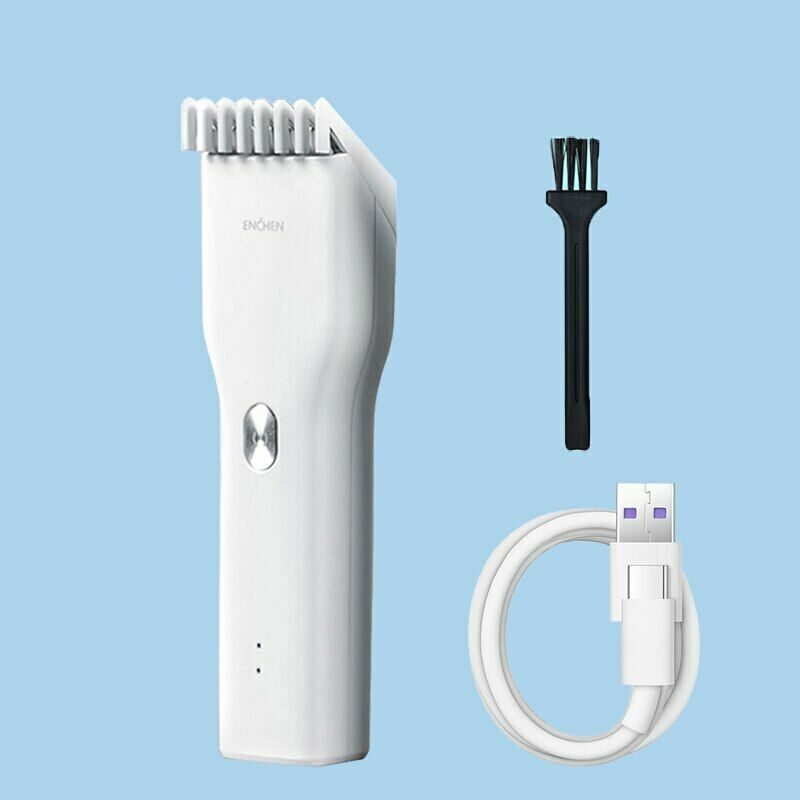 Bebê silencioso máquina de cortar cabelo para crianças aparadores de cabelo sem fio bebês infantil adulto kit de corte de cabelo à prova dwaterproof água recarregável navalha hairdesse: ENCHEN White