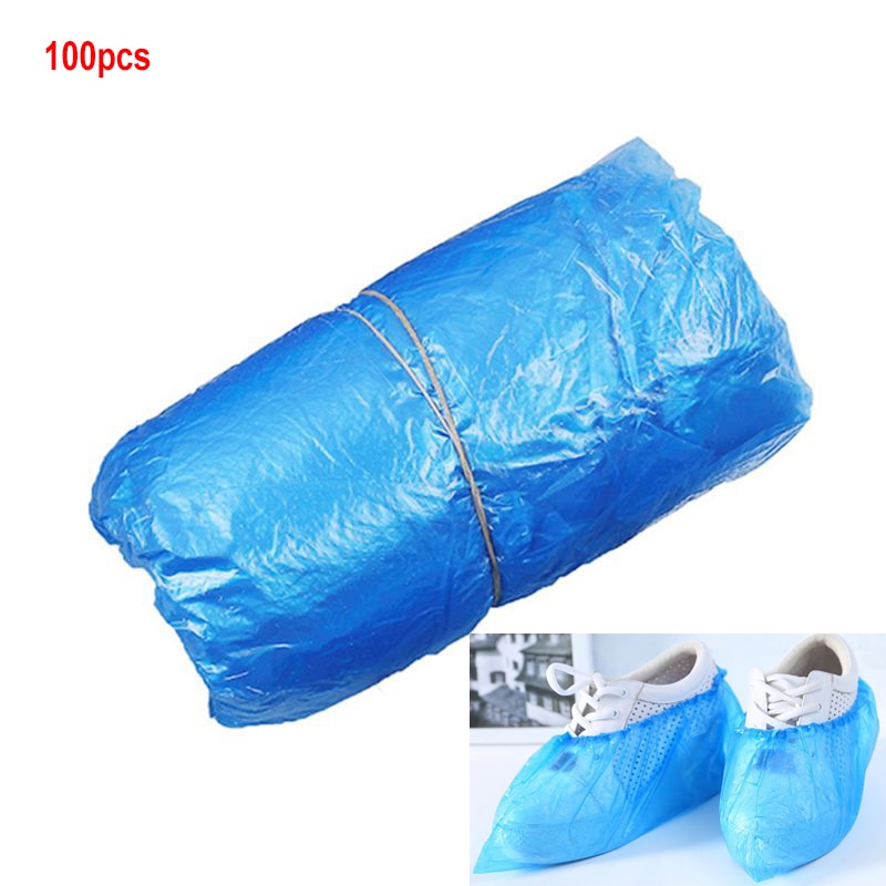 100 pcs Disposable Plastic Thick Shoe Cover Blue Anti Slip Outdoor Carpet Cleaning Overshoes Boot Saf Waterproof Shoes Covers