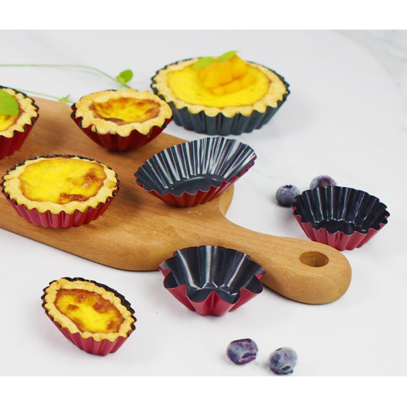 6Pcs Non-stick Mini Bloem Carbon Staal Ei Taart Pan Mold Herbruikbare Cupcake Bakvorm Muffin Cup