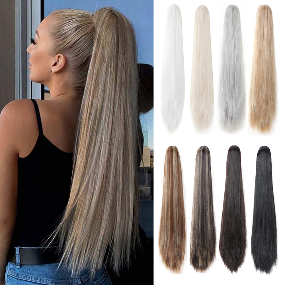 Cauda de pônei reta longa para mulheres, extensão de rabo de cavalo para meninas, cabelo sintético macio natural de alta qualidade, 20 in