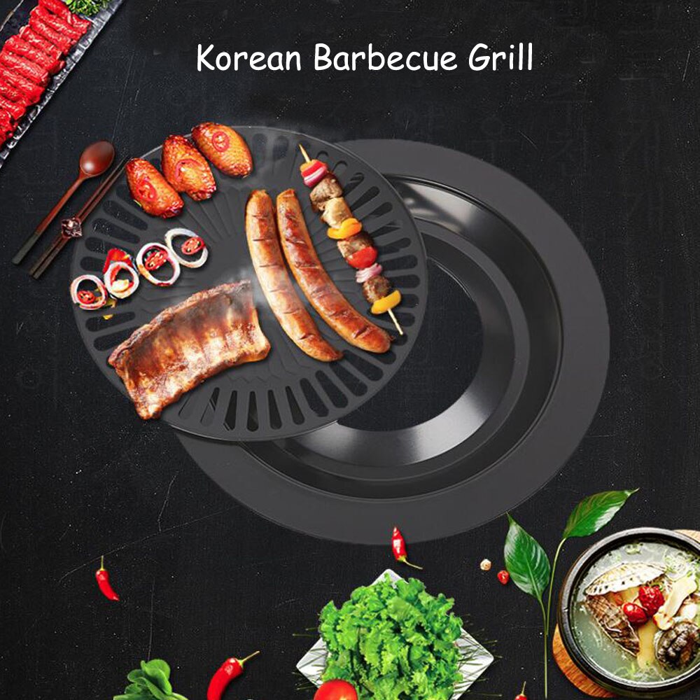 Barbecue Plaat Ronde Ijzeren Koreaanse Bbq Grill Plaat Carbon Staal Outdoor Picknick Barbecue Non-stick Pan Bbq Pan Bakplaat