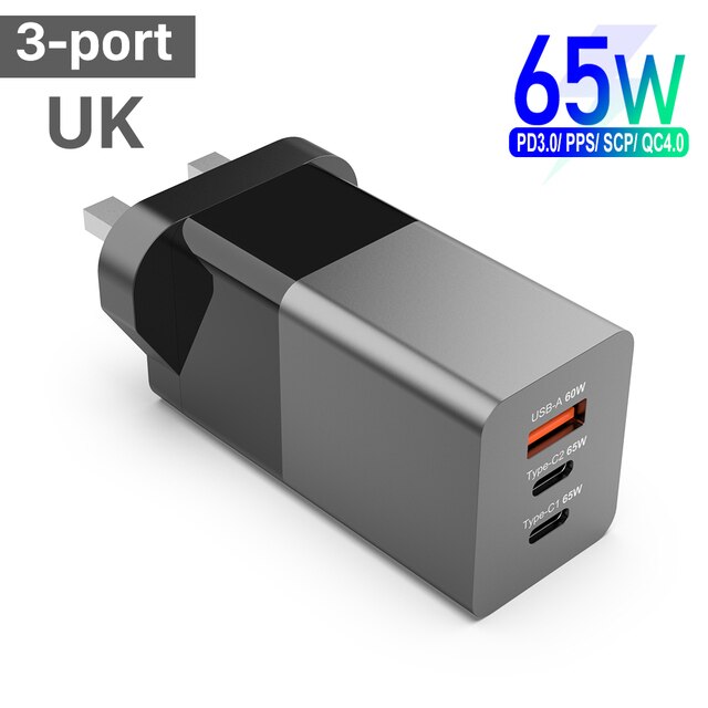 Gan 65W Usb C Quick Charger Pd 3.0 Qc Voor Samsung Iphone 12 Pro Max Macbook Tablet Snel Muur charger Eu/Us/Uk Plug Adapter: 3 Ports UK Adapter