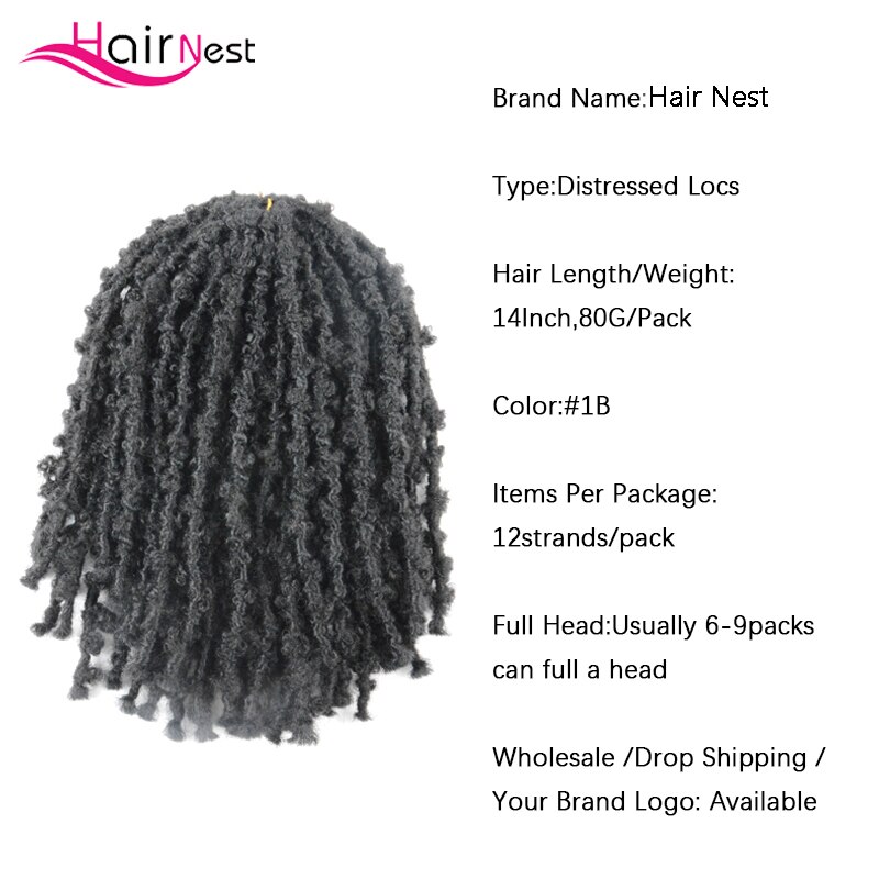 Hair Nest Crochet Braiding Distressed Locs Faux Locs Synthetic Hair Braiding Hair Extensions Braiding Hair Kanekalon for Women