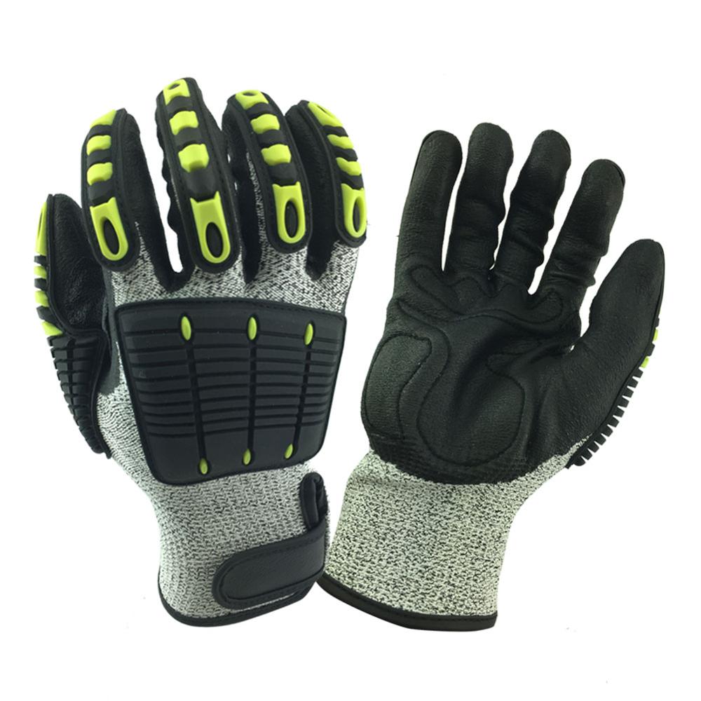 NMSafety Cut Resistant and Anti-Vibration Working Gloves Cut level 5 Safety Shock Absorbing Safety Protective Work Gloves: DY1350AC- GR / XL