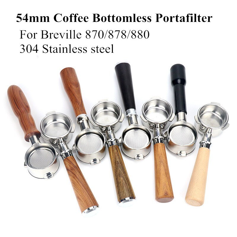 54mm Coffee Bottomless Portafilter For Breville 870/878/880 Filter Basket Stainless Steel Replacement Espresso Machine Accessory