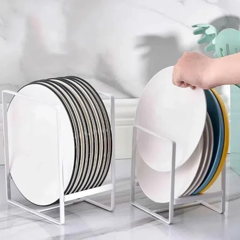 kitchen cabinet plate storage countertop dish rack drawer dinner plate partition drain rack layered storage rack bowl storage: L / WHITE