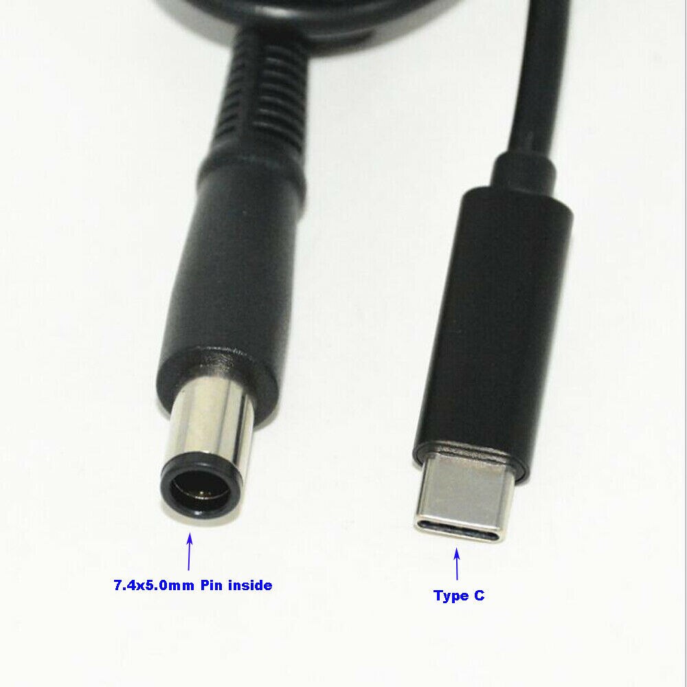 Cable de punta redonda DC PD de USB-C tipo C a 7,4x5,0mm para ordenadores portátiles Dell de 65W o menos