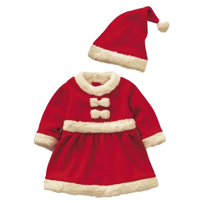 Weihnachten freundlicher Mädchen Bogen Kleider + Hütte Kleidung einstellen Neue Kleinkinder Baby Santa Claus Anzug verrotten Warme Vestidos Kostümich einstellen