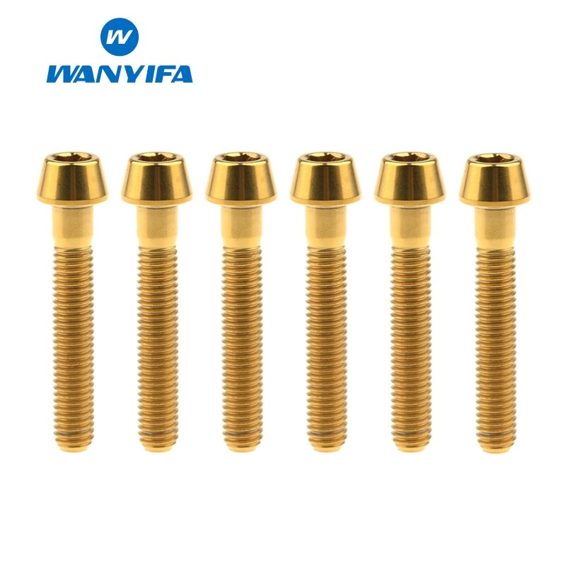 6PCS M5 Titanium Ti Bolts M5X25 30 35 40mm Inner Hexagon Tapered Head Bolt for Bike Bicycle Cycling Accessories Fastener Screws: M5x30 Gold