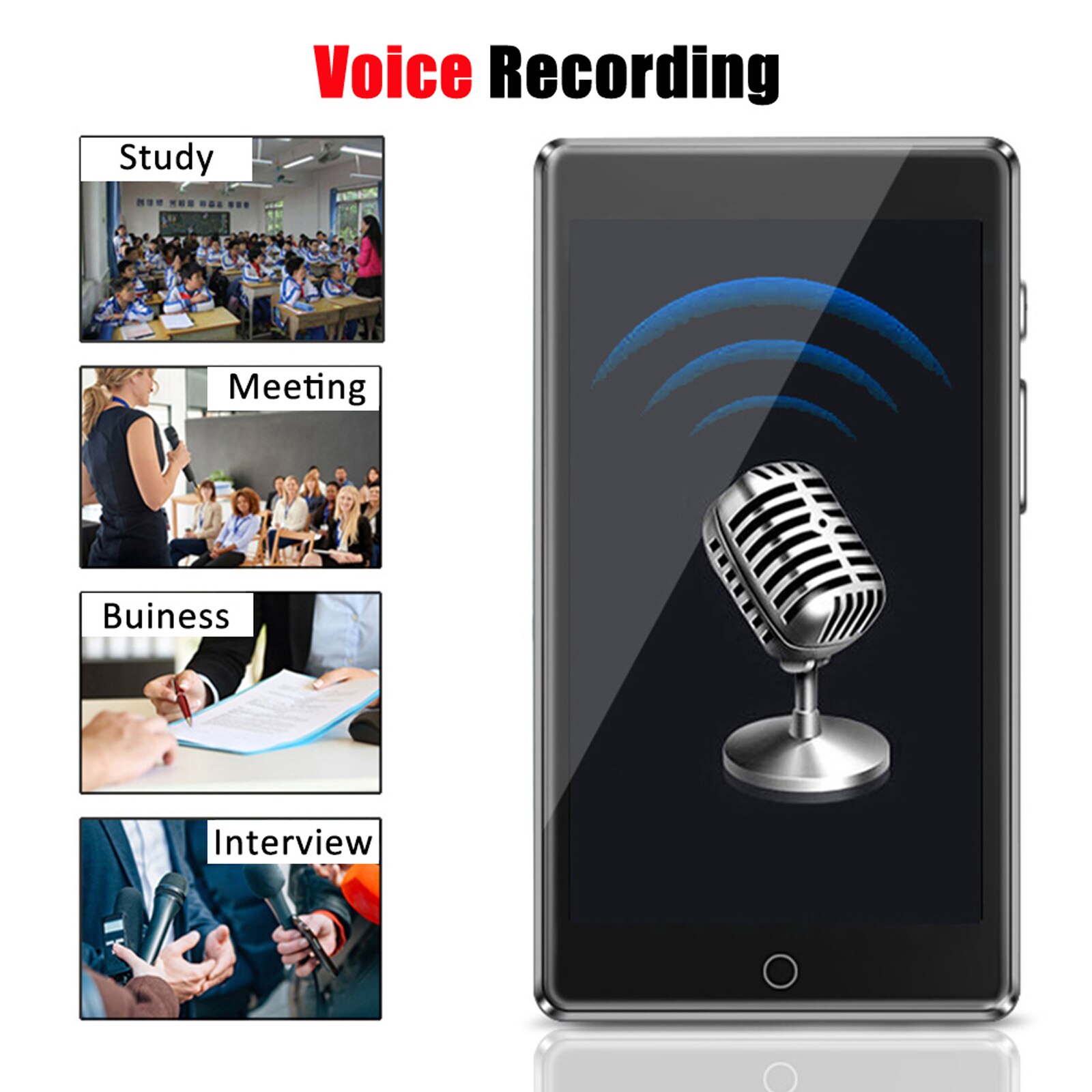 RUIZU H1 8GB MP3 Player 4 inches Full Touch Screen BT5.0 Portable Digital Music Player FM Radio Receiver Recording with Mic