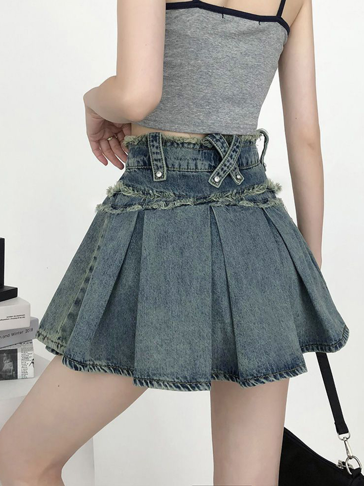 Jmprs vintage plisseret denim nederdel kvinder streetwear høj talje  y2k mini nederdele amerikansk retro afslappet kvindelig sommer a-linje nederdele
