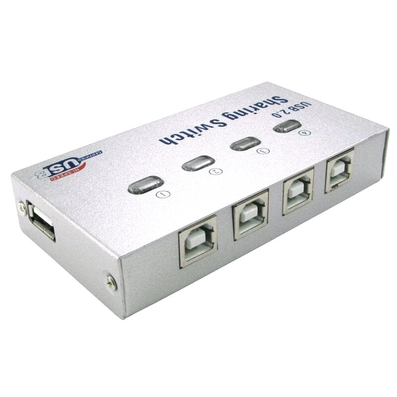 FJGEAR 4 Port USB Sharing Switch Auto USB Switcher Adapter Box for 4 Computers Share 1 USB Device Printer