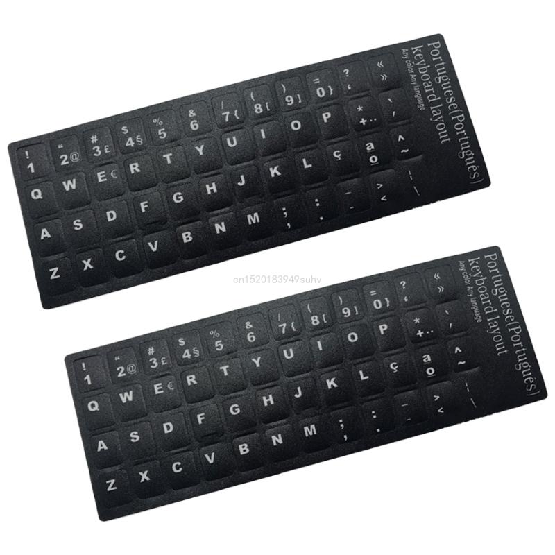 2Pcs Portuguese Keyboard Layout Stickers Keyboard Replacement Cover for Notebook Desktop Computer Black Background White