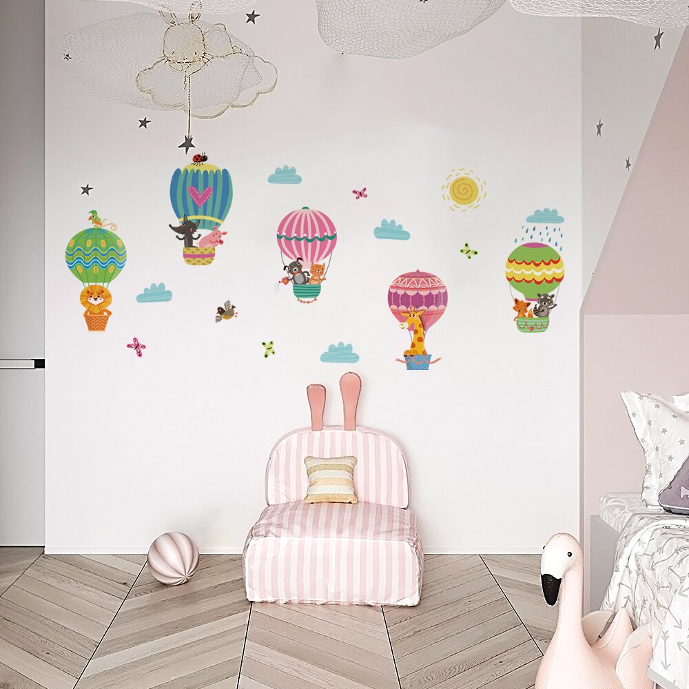 2 stk tegneserie vægklistermærker til børneværelser luftballon søde dyr baby krybbe tilbehør børnehave væg indretning klistermærke