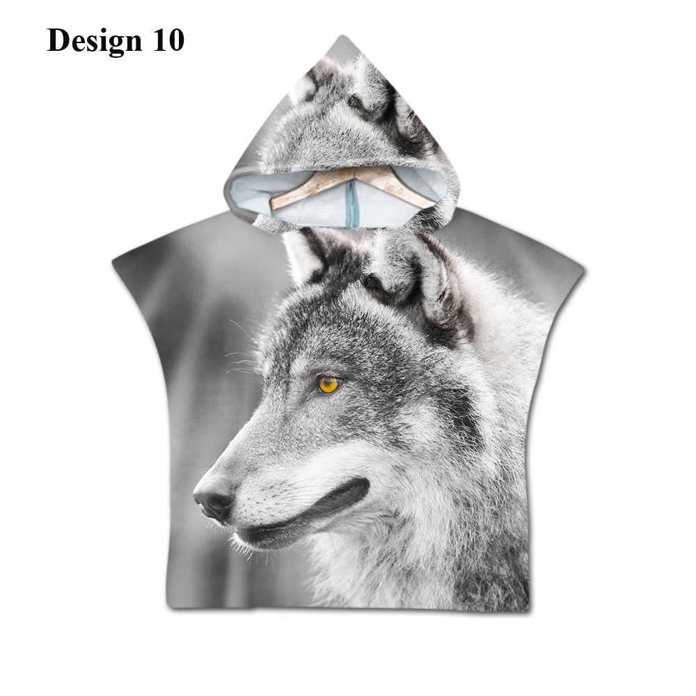 Nyhet cool varg måne enhörning baby barn barn huva handduk pool bad strand poncho handduk cape: Design 10