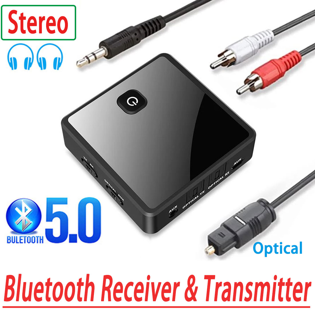 Bluetooth 5.0 lähetin vastaanotin alhainen latenssi 3.5mm aux-liitäntä optinen stereomusiikki langaton audiosovitin pc-televisioon auton kaiutin