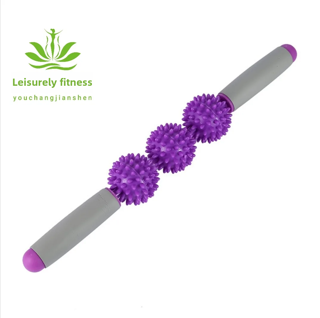 Yoga Fitness Massage Stick Wheel Roller Muscle Relaxation Handheld Ball Lupu Tai Kwu Five Ball Three Wheel Roller Stick: WHITE