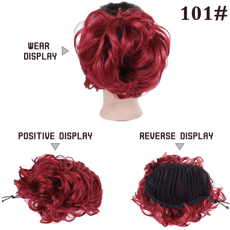 Ailiade rörigt hår bulle lockigt chignon syntetiskt hårstycke för kvinnor hår elastiskt gummiband 2 kamklämma i uppsatt hårförlängning: 101