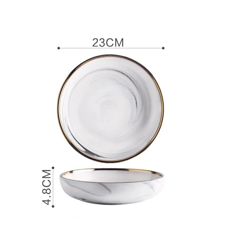 Pink Gray Marble Ceramic Dinner Dish Plate Rice Salad Noodles Bowl Soup Plates Dinnerware Home Tableware Kitchen Cooking Tools: Deep plate L B