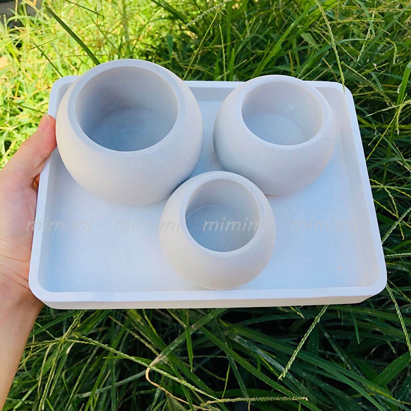 Three Size Round Spherical Concrete Flower Pot Silicone Mold Succulent Flower Pot Mold Diy Gardening Material Aroma Candle Jar