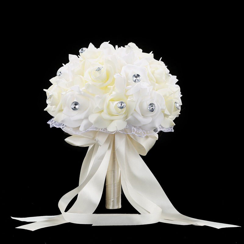 HONGFUYU Braut Strauß für Hochzeit Blau und Weiß Hochzeit Strauß Zubehör Handgemachte Künstliche Blume Rose ramos de novia: Elfenbein
