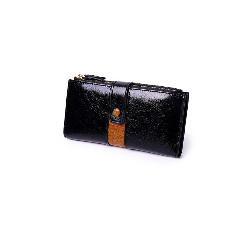Carteira de couro longo das mulheres grande capacidade telefone procket titular do cartão carteiras bolsa feminina embreagem zíper marca designer bolsas: Black