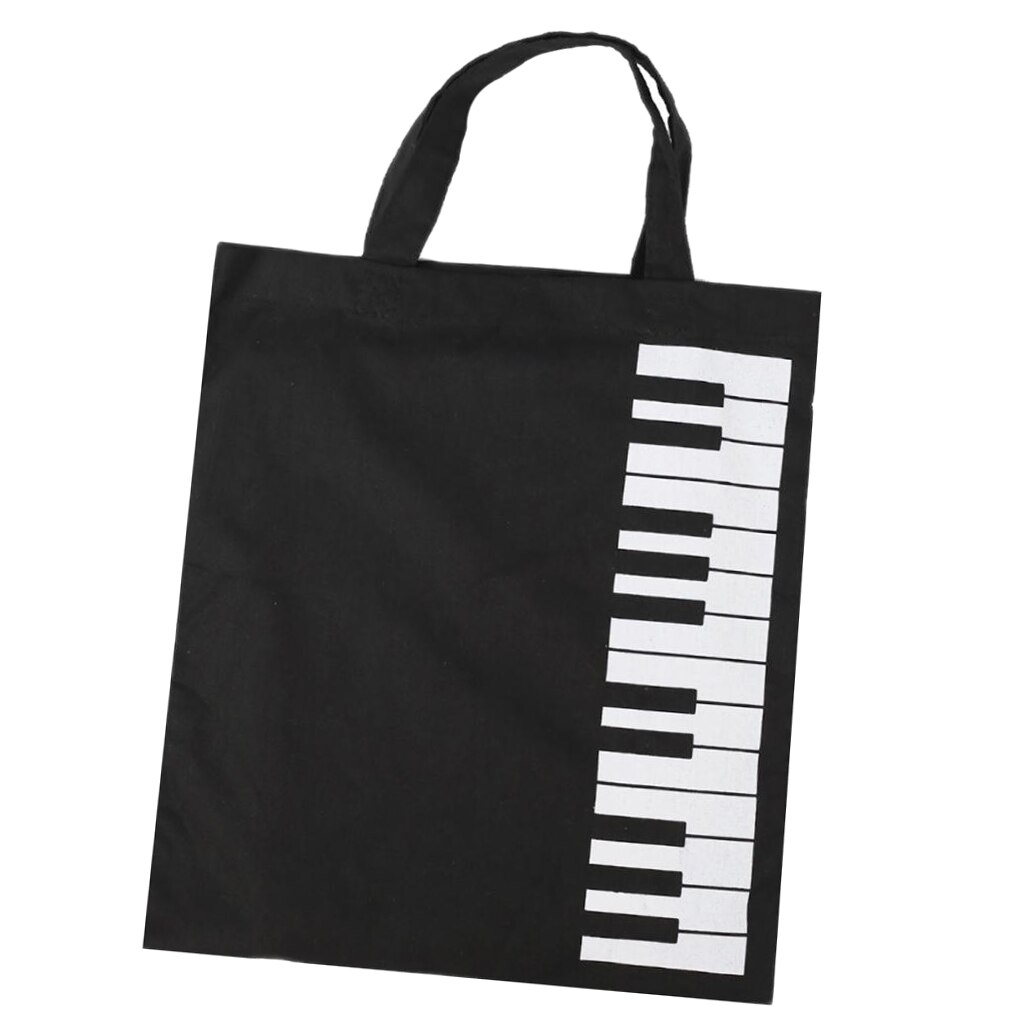 Piano Music Notes Cotton Shoulder Tote Bag Shopping Handbag for Women Girls: Black