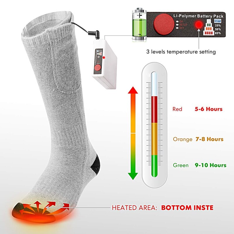 Batterivarmede sokker, bedste genopladelige batteridrevne elektriske sokker unisex fodopvarmere termiske sokker med 3 varmeindstillinger