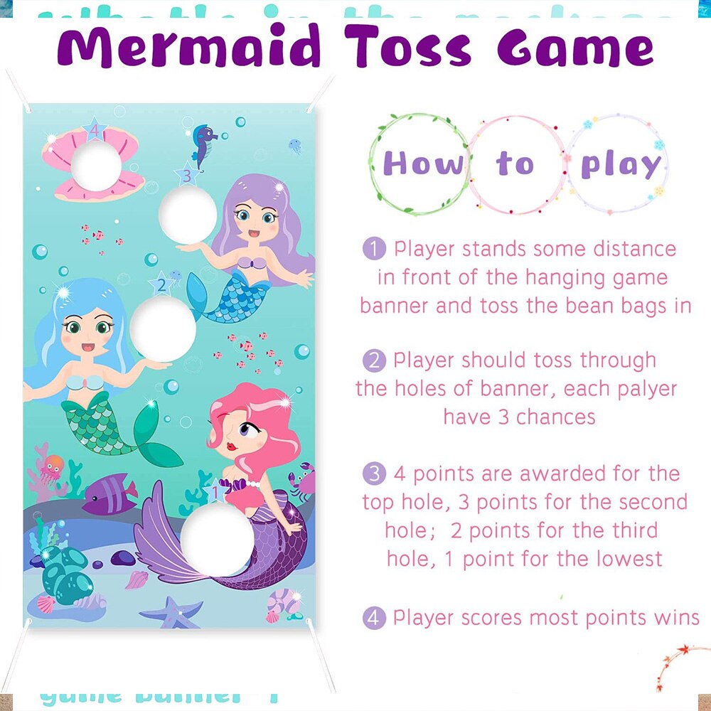 Mermaid Toss Games with 3 Bean Bags Set Carnival Birthday Ocean Beach Theme Party Favor Supplies Have Fun for Children