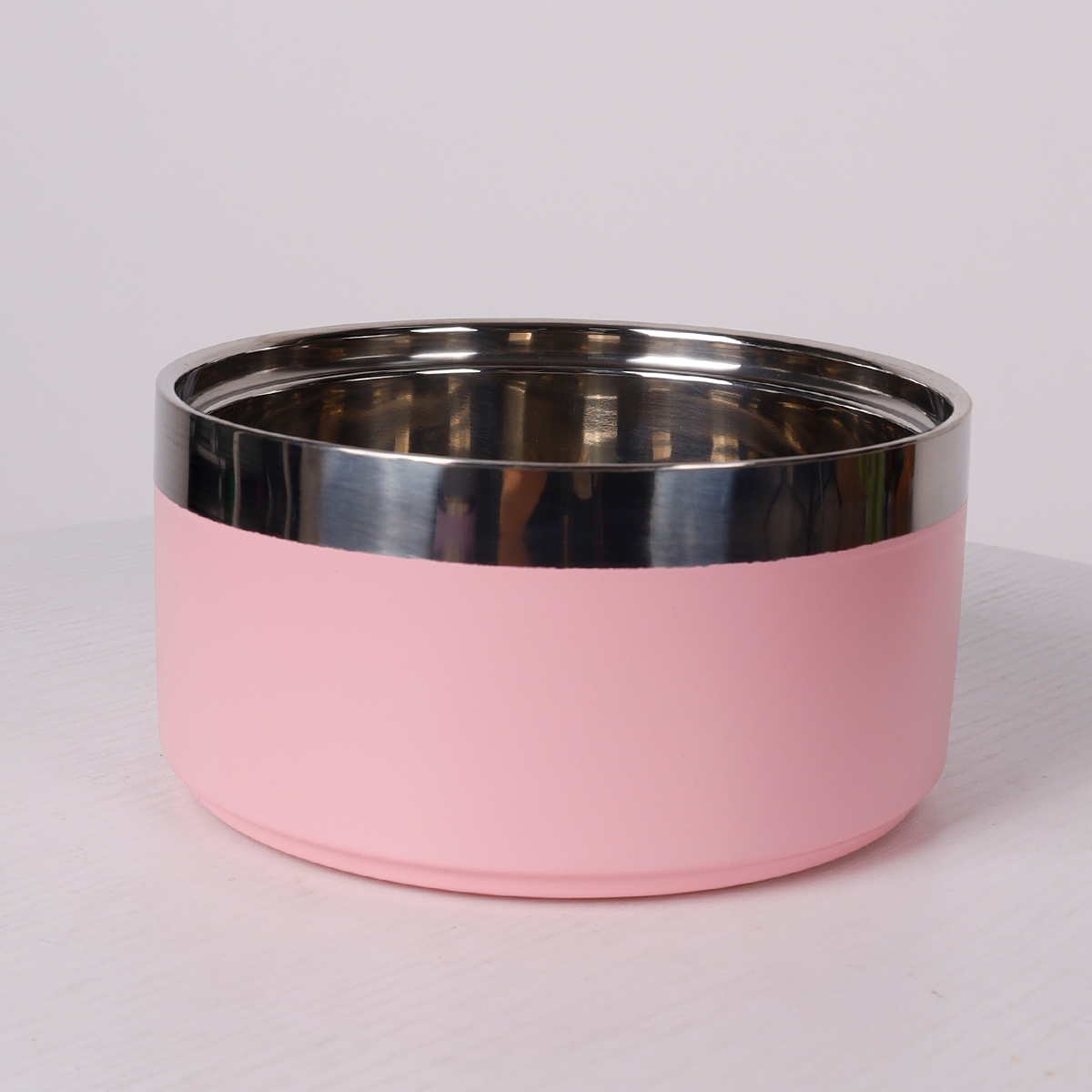 A circular stainless steel fashionable plain color anti slip pet cat bowl and dog bowl for indoor and outdoor use: S / Pink