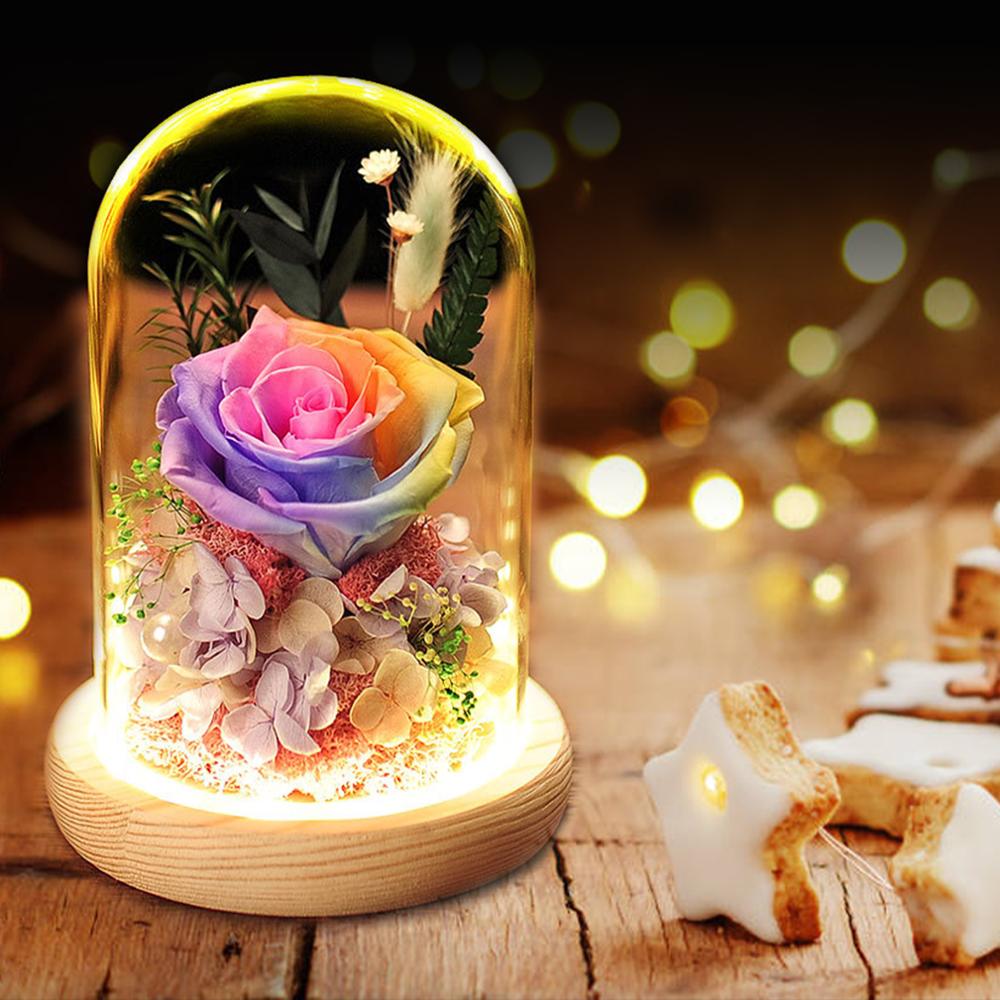 Moeder Dag Aanwezig Kunstmatige Eeuwige Bloem Thuis Bruiloft Decor Met Led Valentijnsdag Kerstmis Nieuwjaar Eeuwige Rose In Glas