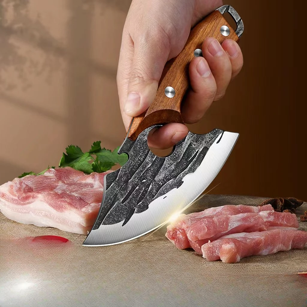 Cuchillo de corte de carne forjado a mano para exteriores, cuchillo para matanza, venta de carne, novedad de 2024