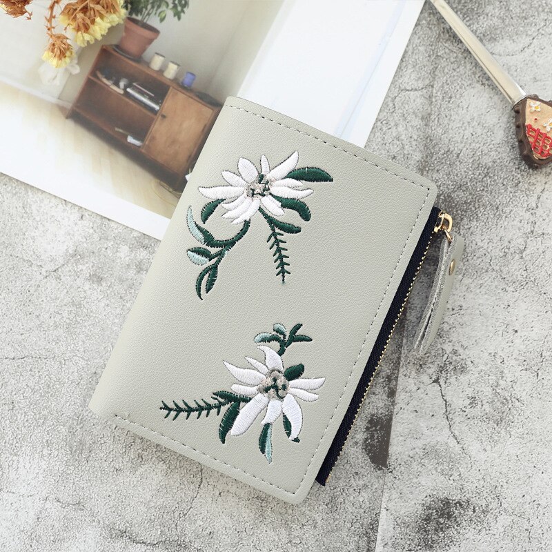 Vrouwen Portefeuilles Print Bloem Korte Wallet Voor Vrouw Rits Mini Portemonnee Dames Kleine Portemonnee Vrouwelijke Lederen Kaart houder: C grey