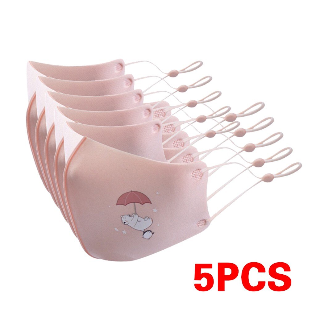 5pcs Children Ski Fasemask Dustproof Reusable Fabric Bandana Cute Cartoon Animal Printed Masque Bandana: Champagne