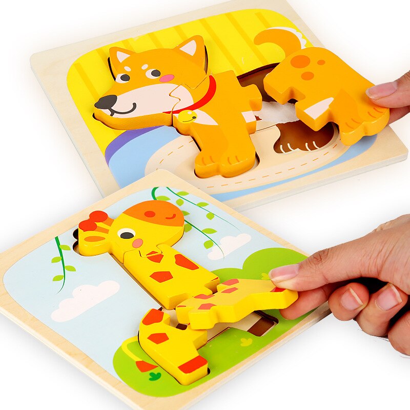 15*15cm Kinder Montessori Spielzeug 3D Holz Puzzle Baby Cartoon Tier/Verkehrs Jigsaw Puzzle Spielzeug für Kinder frühen Lernen