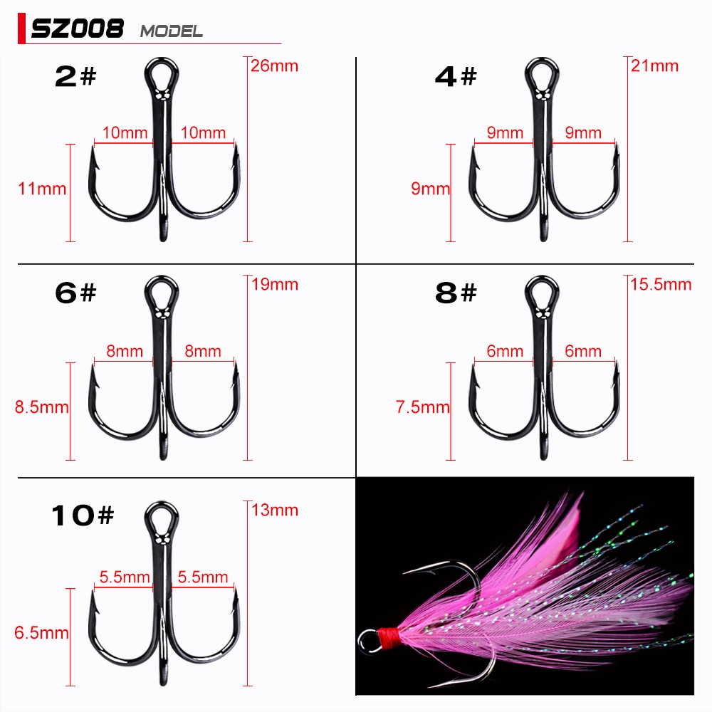 Fishing Hook 5pcs/lot High Carbon Steel Treble Hooks Fishing Jig Head Fishing Hook with Feather Fishing Tackle Fishing Lure