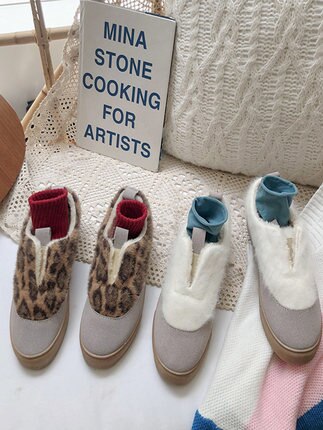 Leopard ull skor kvinnlig höst och vinter tjock botten casual plus sammet en fot böna böna lata skor