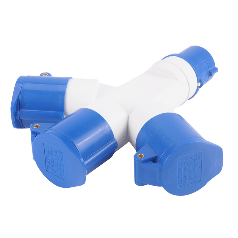 Industrial Plug - 16A 220-250V - 4 Outlets - IP44 Waterproof - Blue