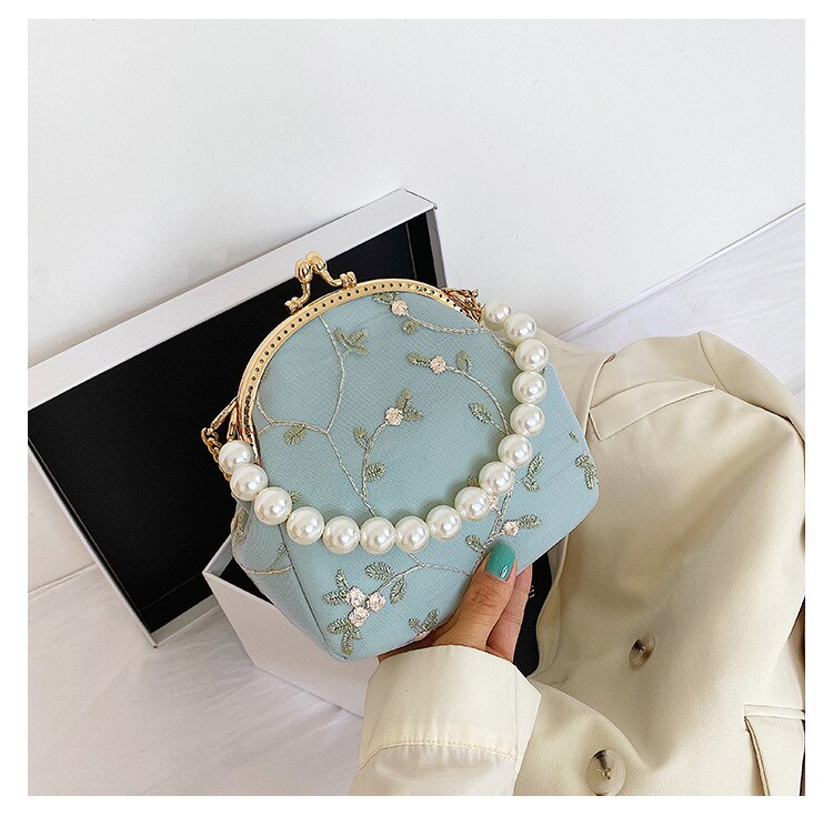 Sling Bag Female Women's Hand Bags Luxury Handbag Vintage Beading Lace Chain Messenger Shoulder Bags for Women: Green