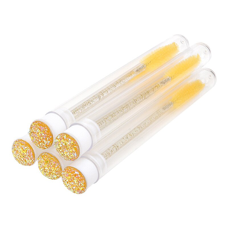 10/20 Pcs Wimpers Borstel Met Buis Kristal Wegwerp Glitter Wenkbrauw Borstels Vervangbare Stofdicht Wimper Accessoires: Yellow 10pcs