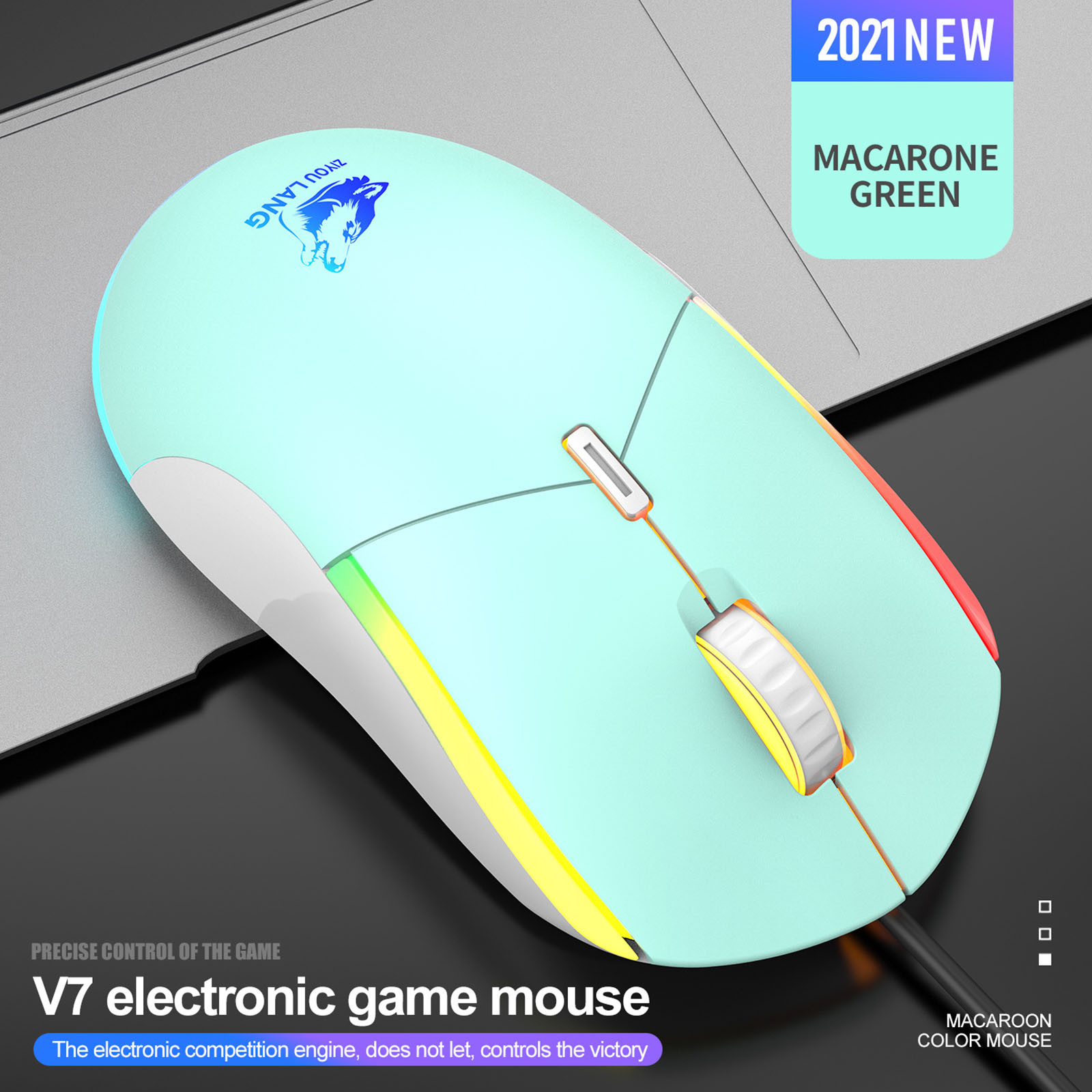 Gaming-maus mit 7 v 7 , 6 tastenbeleuchtung, optischer led-beleuchtung, 2400 dpi-einstellung, usb-anschluss für laptops und pcs: B