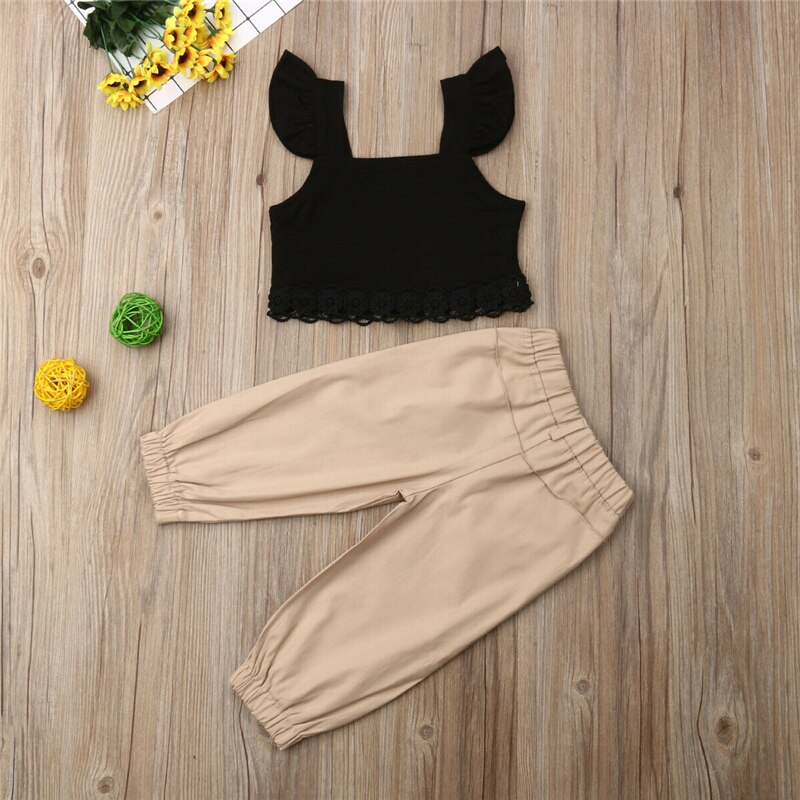 Estate del Bambino Del Bambino 2020 Scherza I Vestiti Senza Maniche T-Shirt + Pantaloni Kaki Ragazze Abiti vestiti del bambino della ragazza vetement enfant