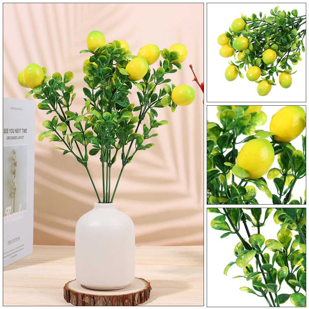 A Bunch Artificial Lemon Branch with Green Leaves Artificial Fruit Lemon Tree Bonsai Greenery Decoration for Home or Table