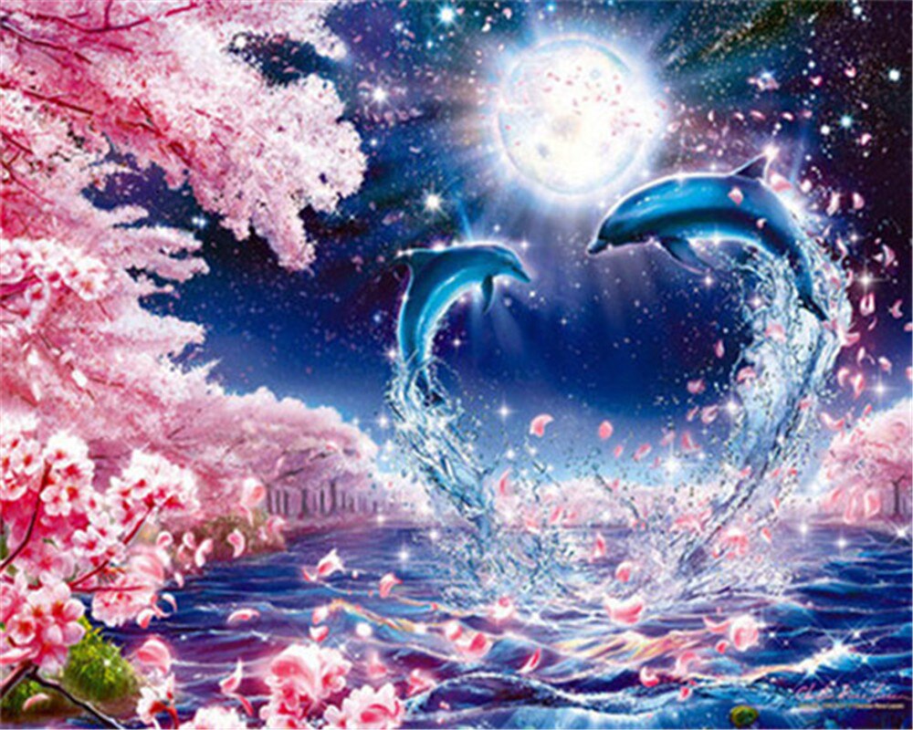 AZQSD Draw By Number On Canvas Dolphin Sunset DIY Pictures Oil Painting By Numbers Animal Home Decor HandPainted: SZGD1-4735