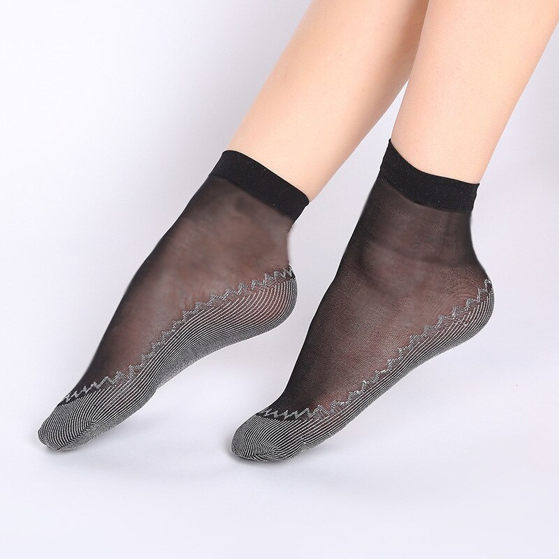 Spring and Summer Women's Thin Velvet Short Silk Stockings Massage Footbed WOMEN'S Socks Foot plus Cotton Silk Stockings Durable: Black