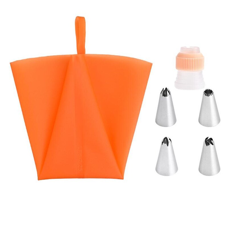 6 Stks/set Icing Piping Tips Adapter Siliconen Pastry Tassen Cake Rvs Tulp Icing Nozzle Converter Decorating Gereedschap: Oranje